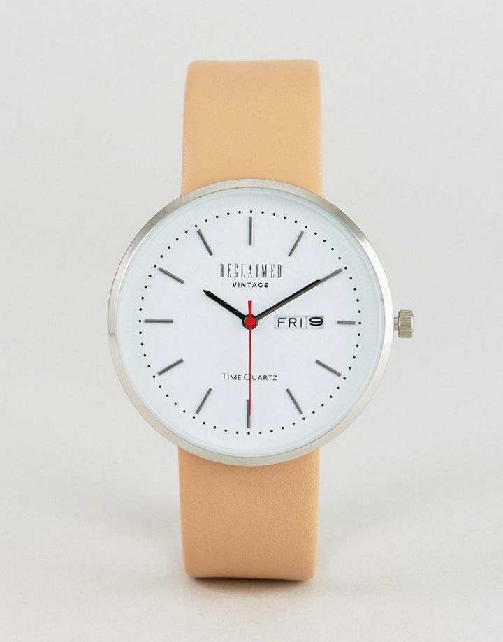 Reclaimed Vintage Inspired Date Leather Watch In Tan - Tan
