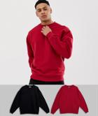 Asos Design Oversized Sweatshirt 2 Pack Black/red - Multi