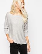 Only 3/4 Sleeve Ribbed Sweater - Light Gray Melange