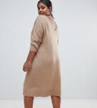 Micha Lounge Curve Deep Back Midi Sweater Dress - Tan