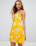 Parisian Criss Cross Front Floral Skater Dress - Yellow