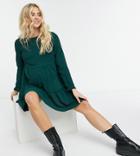 Asos Design Maternity Long Sleeve Tiered Smock Mini Dress In Green