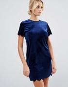 Daisy Street Velvet Scallop Shift Dress - Navy