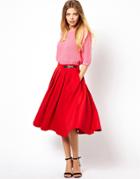 Asos Scuba Midi Skirt With Kilt Buckles - Red