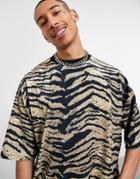 Asos Design Oversized T-shirt In All Over Tiger Velour-multi