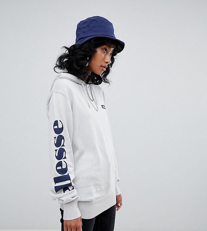 Ellesse Relaxed Hoodie With Arm Logo In Fine Knit - Gray