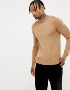 Gianni Feraud Premium Muscle Fit Stretch Turtleneck Fine Gauge Sweater - Brown