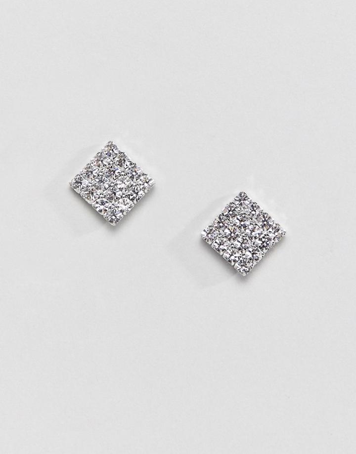 Krystal London Swarovski Crystal Square Stud Earrings - Silver