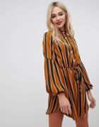 Parisian Stripe Print Colarless Shirt Dress - Multi