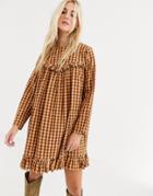 Asos Design Gingham Smock Mini Dress With Ruffles