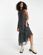River Island Sleeveless Halter Neck Spot Midi Dress In Black