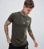 Siksilk T-shirt In Khaki With Gold Logo Exclusive To Asos - Green