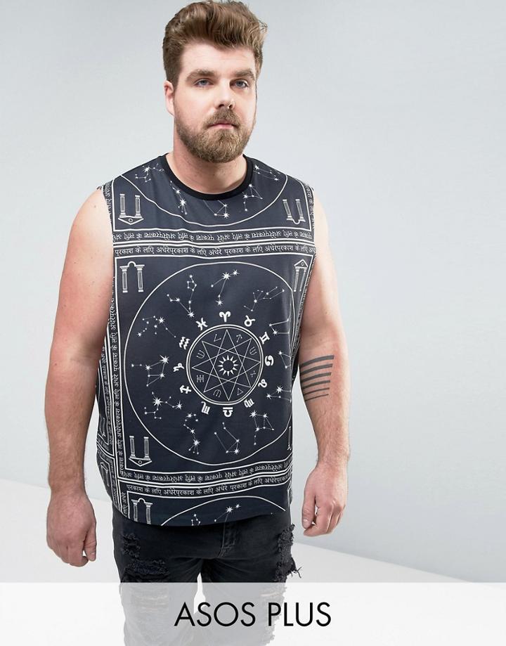 Asos Plus Sleeveless T-shirt With Extreme Dropped Armhole And Mystic Print - Black