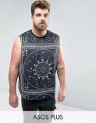 Asos Plus Sleeveless T-shirt With Extreme Dropped Armhole And Mystic Print - Black