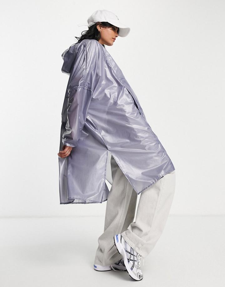 Rains Long Ultralight Anorak Coat In Metallic Blue River