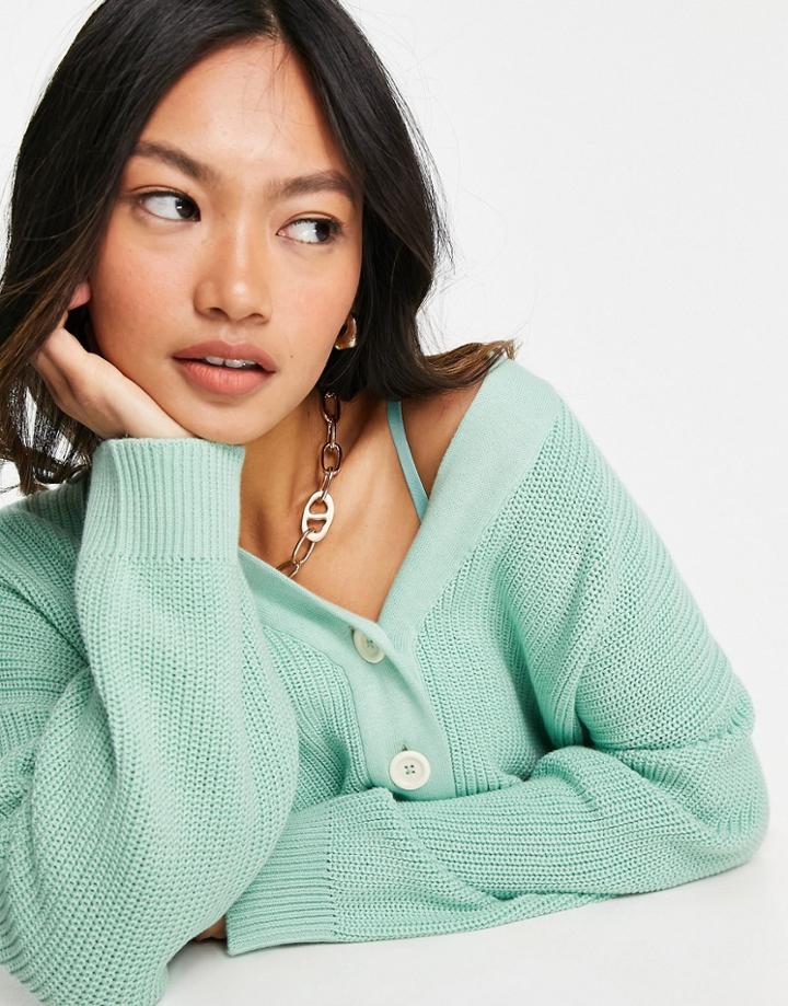 People Tree Relaxed Cardigan In Pastel Organic Cotton-green