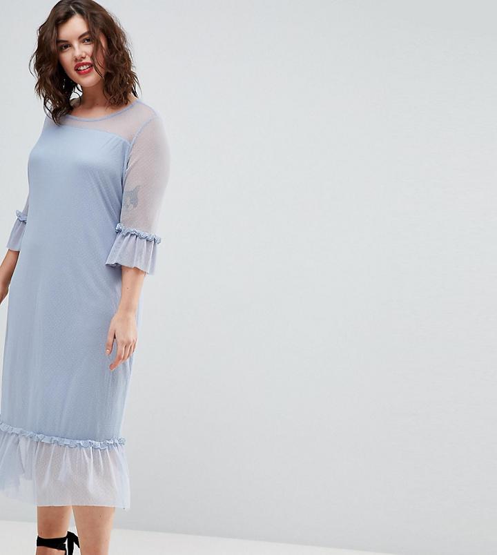 Junarose Ruffle Hem Midi Dress - Blue