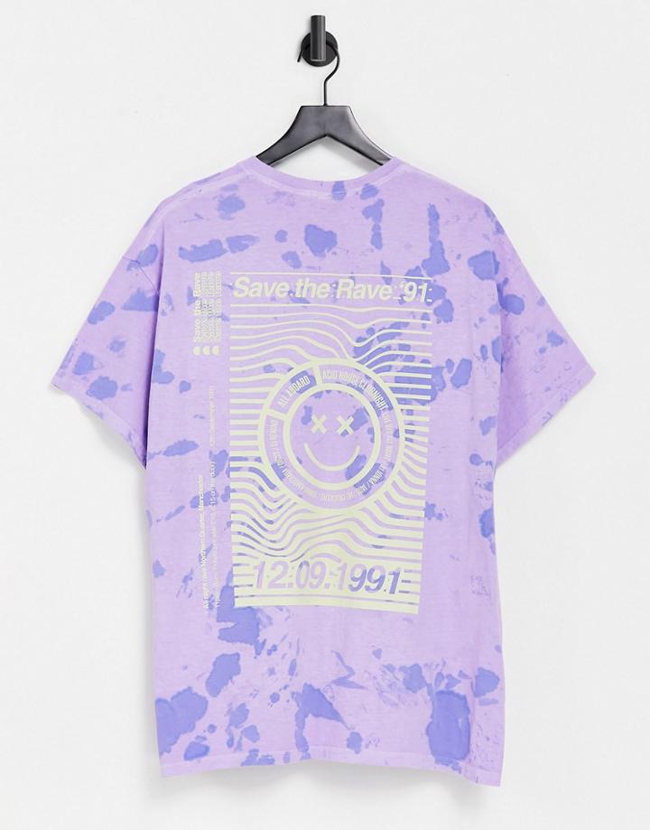 Topman Oversized Tie Dye Tee With Save The Rave Front And Back Print In Purple