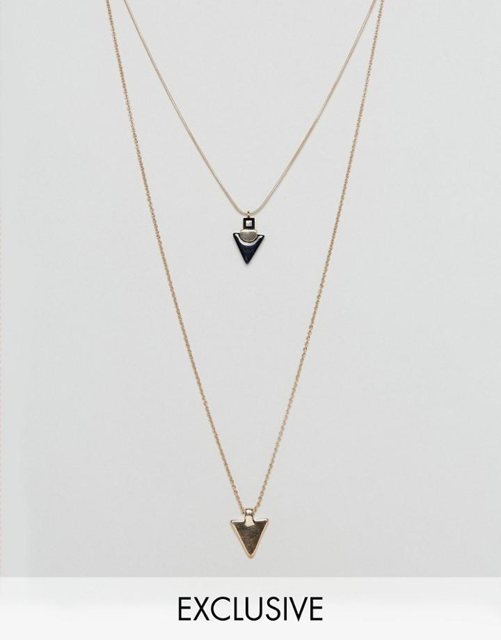 Designb London Double Chain Triangle Pendant Necklace In Gold Exclusive To Asos - Gold