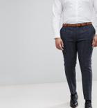 Heart & Dagger Plus Slim Suit Pants In Harris Tweed In Check - Navy