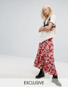 Milk It Vintage Tiered Festival Maxi Skirt In Floral Print - Red
