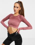 Love & Other Things Gym Contrast Panel Long Sleeve Cropped Top In Pink