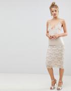 Asos Delicate Placement Lace Cami Midi Pencil Dress - Cream