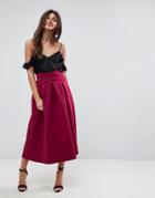 Asos Scuba Midaxi Skirt With Crossover Waistband - Red