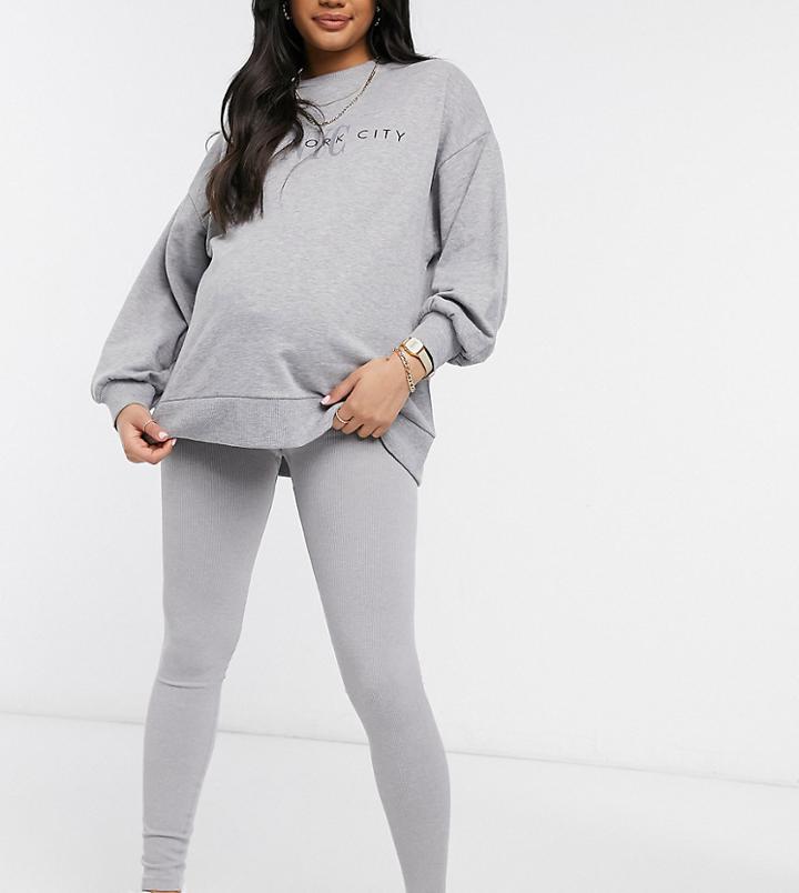 Pieces Maternity Lounge Leggings With High Waist In Gray-grey
