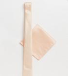 Asos Design Slim Tie & Pocket Square In Peach