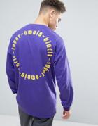 Asos Dropped Shoulder Oversized Long Sleeve T-shirt With Back Print - Purple