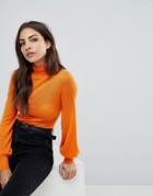 Warehouse Blouson Sleeve Roll Neck Sweater - Orange