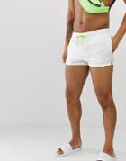 Asos Design Swim Shorts In White With Neon Drawcord Super Short Length - White