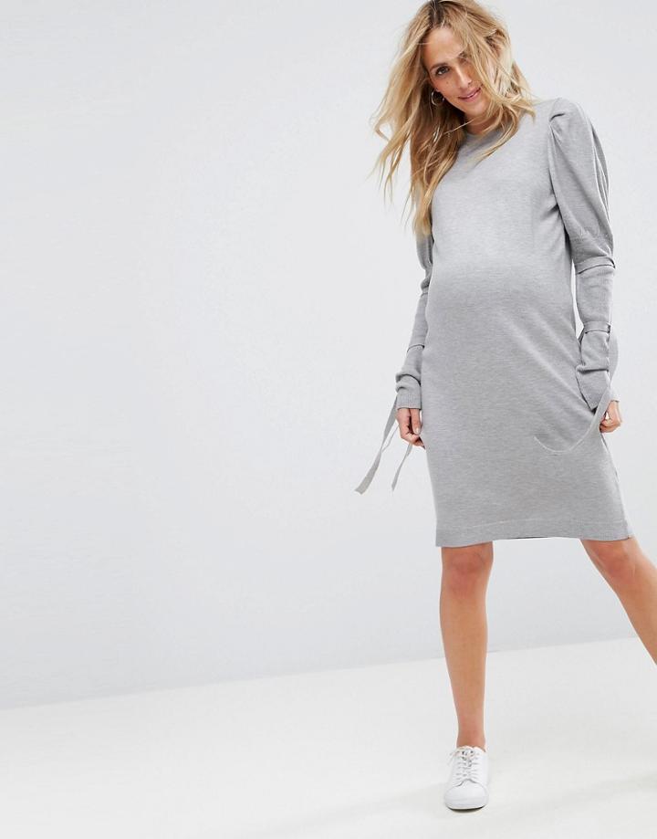Asos Maternity Knitted Dress With Puff Shoulder - Pink