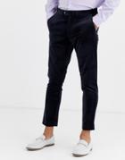 Gianni Feraud Skinny Fit Velvet Cropped Suit Pants-navy