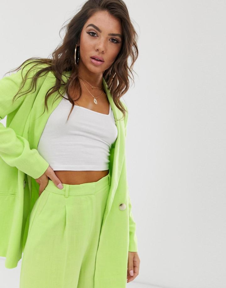 Asos Design Linen Suit Blazer In Lime Pop-green