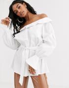 Asos Design Oversized Fallen Shoulder Shirt With Belt Detail