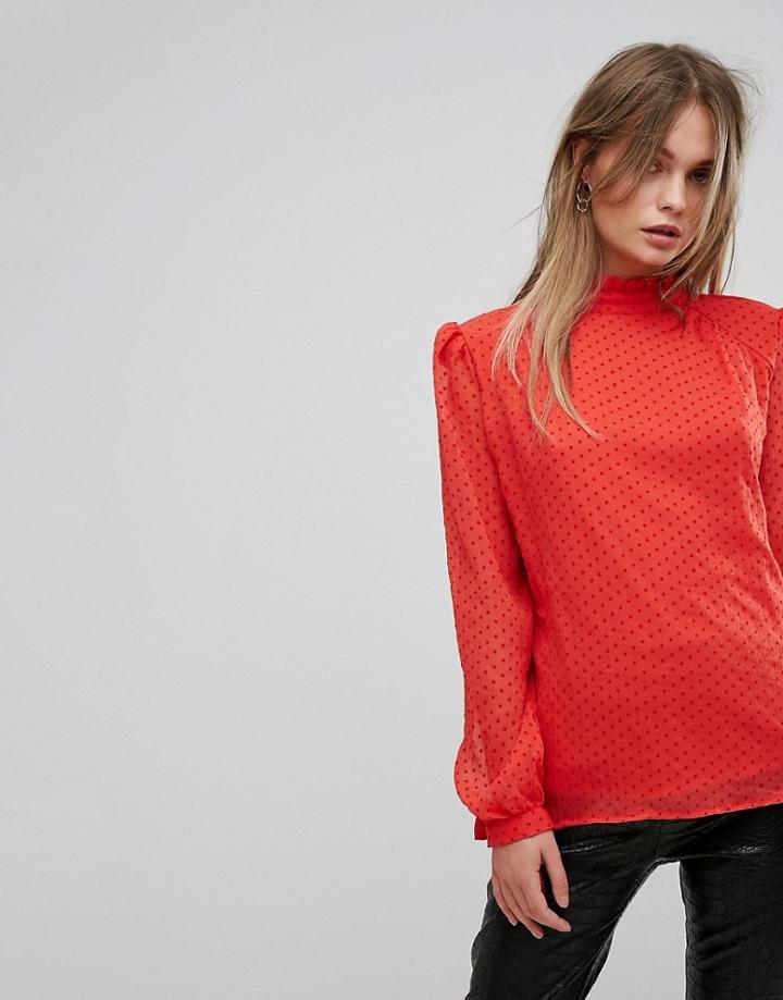 Vila Polka Dot High Neck Blouse - Red