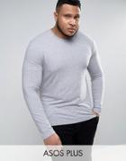 Asos Plus Muscle Long Sleeve T-shirt With Crew Neck In Gray Marl - Gray