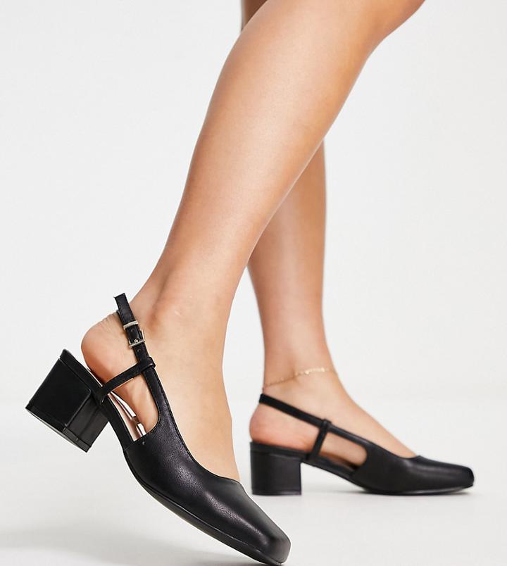 Raid Wide Fit Sisily Square Toe Sling Back Shoes With Mid Heel In Black