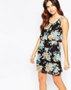 Qed London Floral Print Dress With Bubble Top - Black