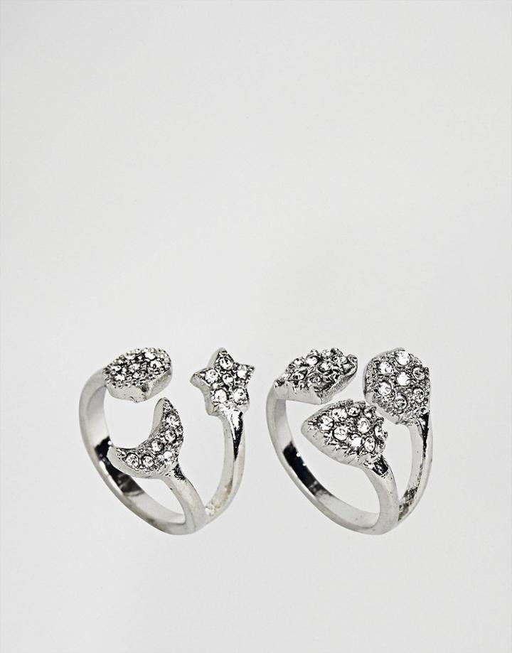 New Look 2 Pack Open Crystal Rings - Silver