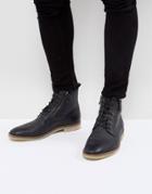 Asos Lace Up Boots In Black Suede With Zip Detail And Natural Sole - Black