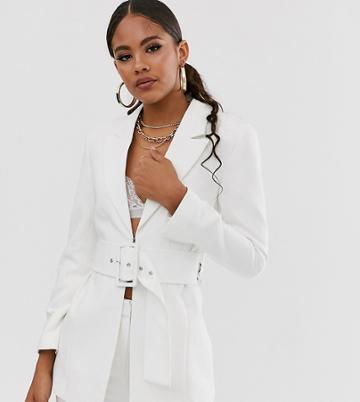 Club L London Tall Longline Blazer With Belt Detail In White - White