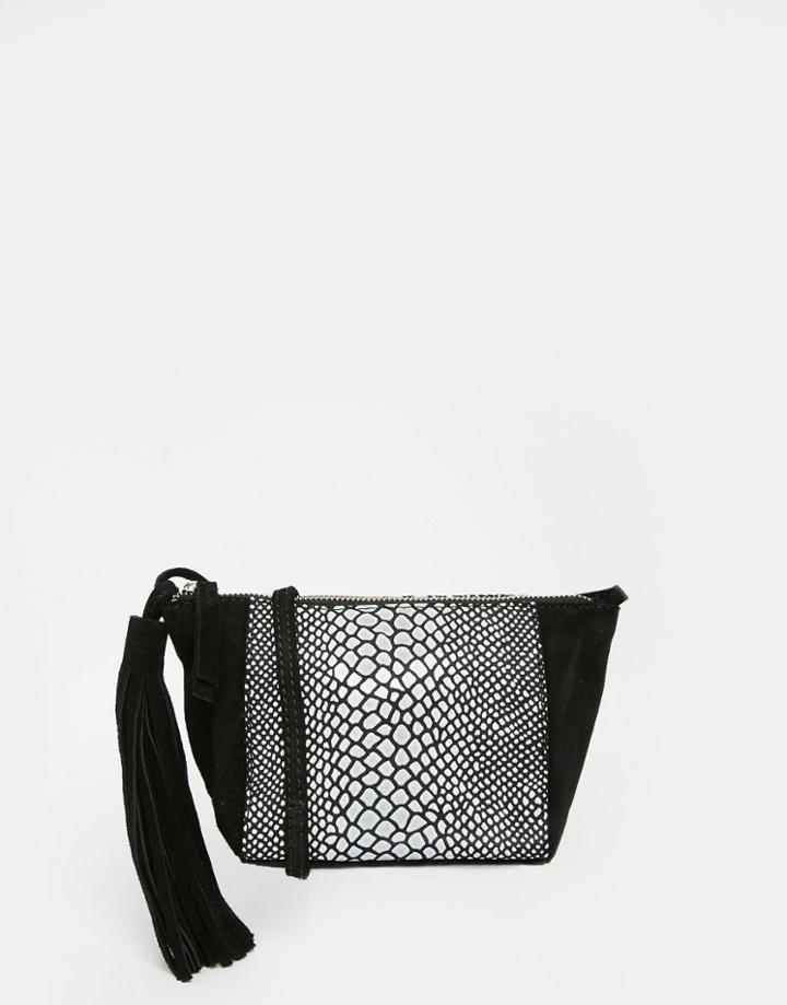 Asos Snake Suede Cross Body Bag With Tassle - Black