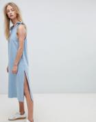 Dr Denim Maxi Denim Dress With Tie Detail - Blue