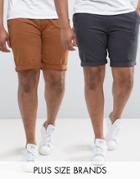 D-struct Plus Turn Up Chino Shorts 2 Pack - Navy