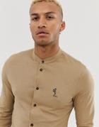 Religion Slim Fit Grandad Collar Jersey Shirt In Camel