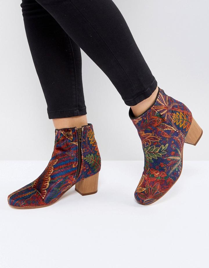 H By Hudson Garnett Liberty Velvet Mid Ankle Boot - Red