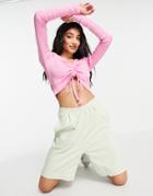 Urban Bliss Ruche Front Rib Top In Pink